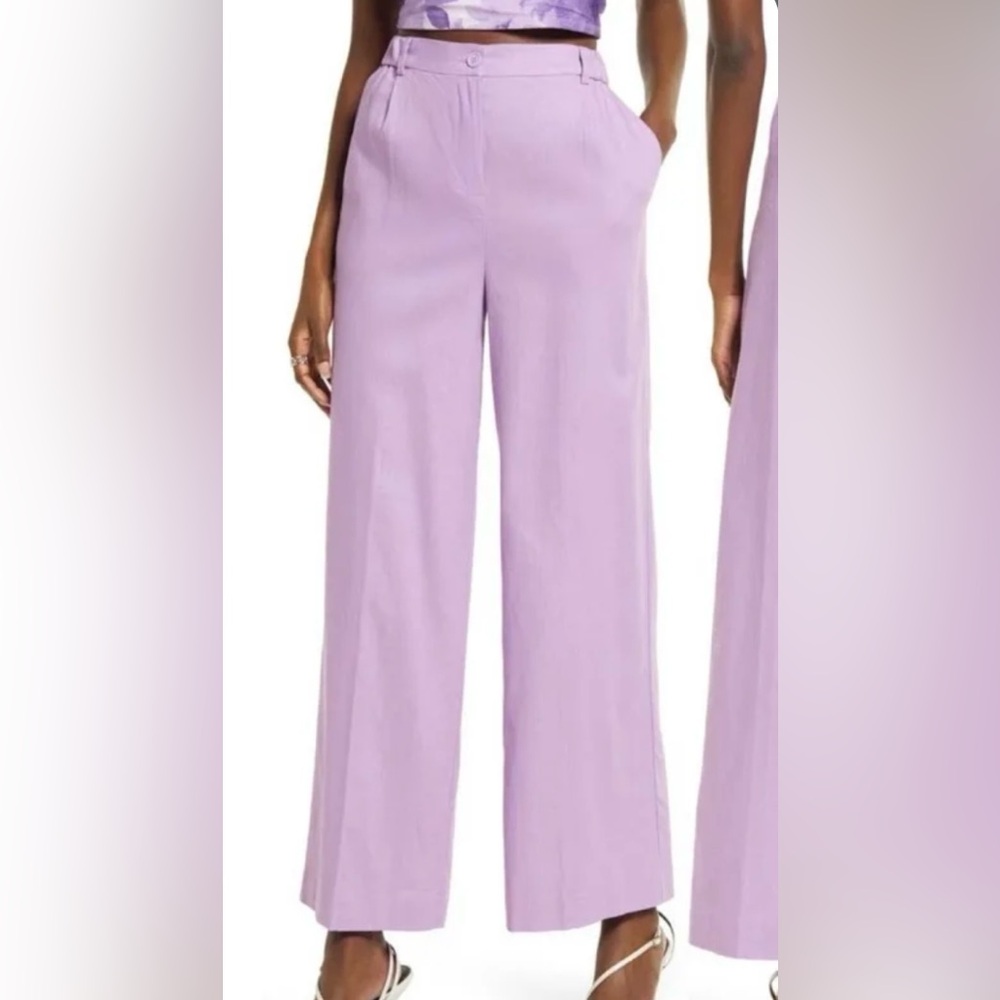 Open edit Lavender linen wide leg pants
